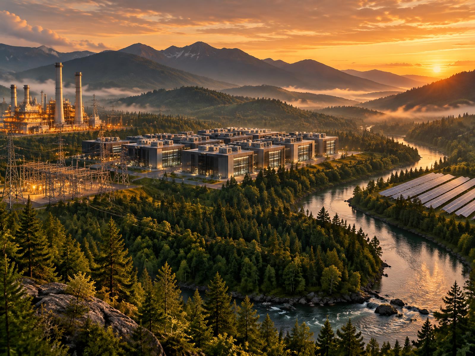 Energy generation, data infrastructure, and preserved forest and river working together